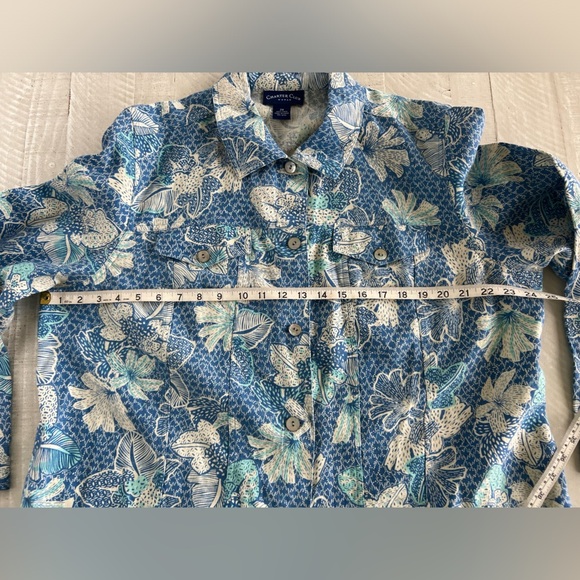 100% Linen Women’s Charter Club Blue, Aqua & White Floral Jacket size 2XL NWT - Picture 6 of 9
